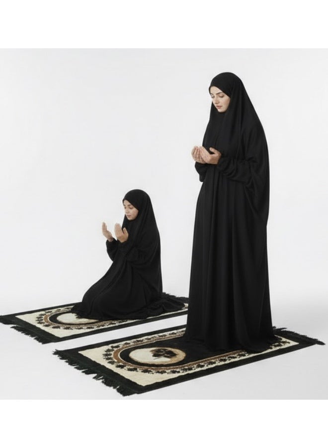 أمياي فستان صلاة إسلامي قطعة واحدة للنساء بأكمام طويلة – ملابس صلاة للمرأة – عباية صلاة ونماز للسيدات – جلباب قطعة واحدة، من مستلزمات العمرة للنساء – طقم صلاة (سَلَاه) باللون الأسود - Image 2